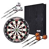 ONE80 Jeu de fléchettes, avec cible en sisal, flèches en acier, armoire en bois et tableau de...
