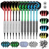 CareGames Flechette Pointe Plastique,12 Fléchettes avec 24 Ailettes et 50 Pointes,Set de Flechettes...